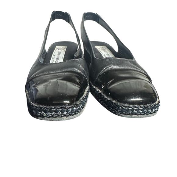 Andre Assous Black Leather Slingback Espadrille Wedge Sandals Size 8M - Picture 2 of 11